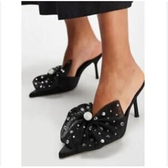 Free People Jeffrey Campbell NEW Rhinestone Bow Kitten Heels Black Shows size 8 - Picture 1 of 8